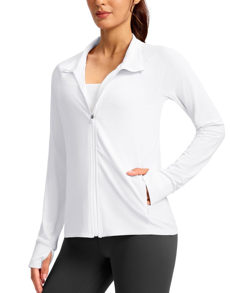 G Gradual Women's UPF 50+ Lightweight Athletic Jacket Sun Protection Zip Up 4 Pockets Long Sleeve Shirts Workout Running, White, L