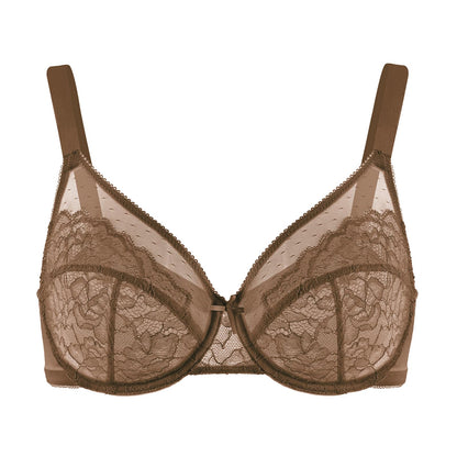 HSIA Minimizer Bras for Women Enchante Full Coverage Underwire Bras Plus Size Lifting Floral Lace Bra for Heavy Breast Coffee Brown