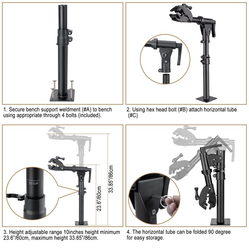 CHEPARK Bike Repair Stand (Max 88lbs) - Bench Mount Bike Workstand - E Bike Repair Stand Shop Home Mechanics for Mountain Bike and Road Bike (Black-Bench)