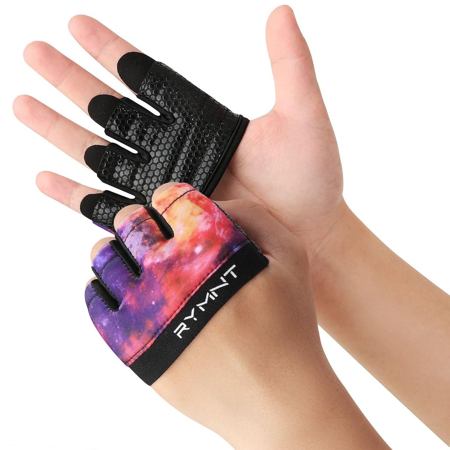 RYMNT Minimal Workout Gloves, Micro Weight Lifting Gloves Grip Pads with Full Palm Protection & Extra Grip for Women Weightlifting,Gym,Cross Training,Powerlifting,WODs.GalaxyPL-Large