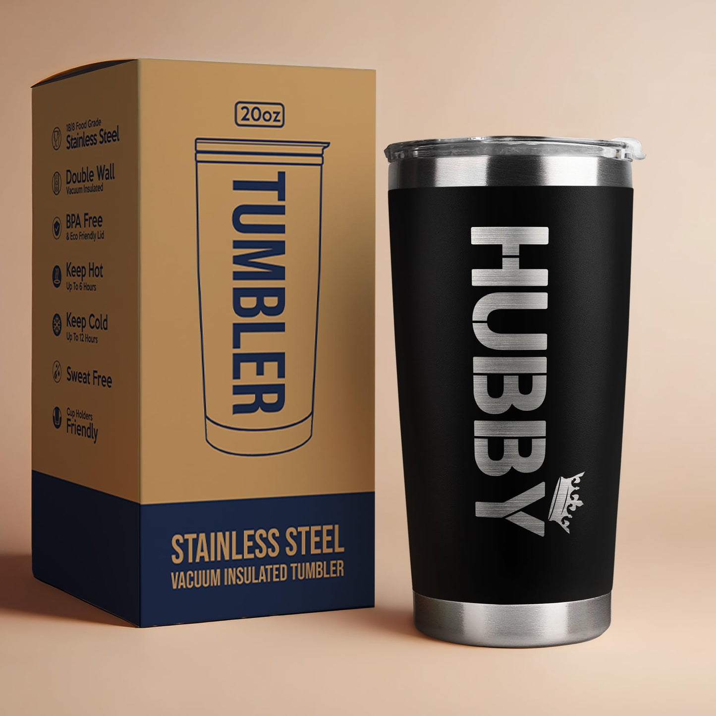 Mocosweeties Gifts for Husband from Wife - Wedding Anniversary for Him, Valentines Day, Fathers Day, Birthday Gifts for Him - Present for Husband from Wife - 20 Oz Black Stainless Steel Tumbler
