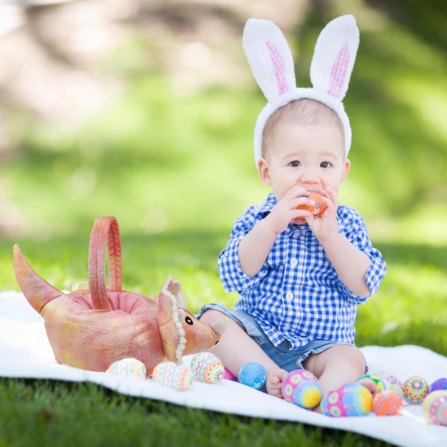 DearSun 3D Triceratops Plush Basket Halloween Trick or Treat Baskets, Cute Candy Bucket for Kids Gift Party Decoration, Pink