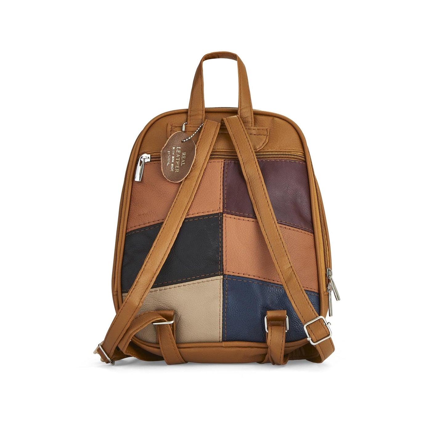Woodland Leathers women's fashion backpacks small black backpacks for women with anti theft zipper and hand bag handle, 2 in 1 Sling Backpack (Patch Design)