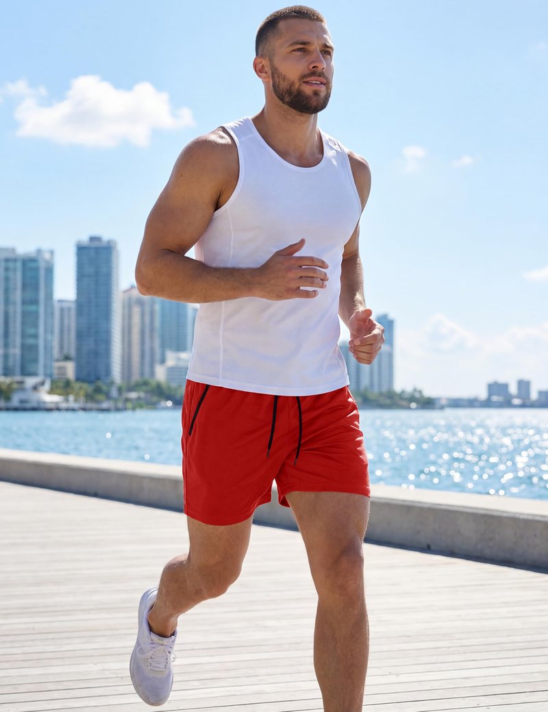 MAGCOMSEN Men's 5" Athletic Gym Shorts Mesh Lightweight Stretch Workout Running Basketball Shorts with Pockets Red L