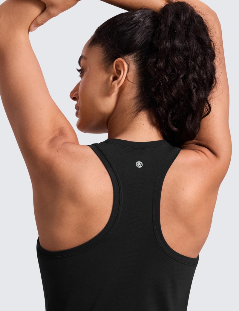CRZ YOGA Seamless Racerback Tank Tops for Women - Gym Workout Athletic Running Sleeveless Shirts Breathable Scoop Neck Black Medium