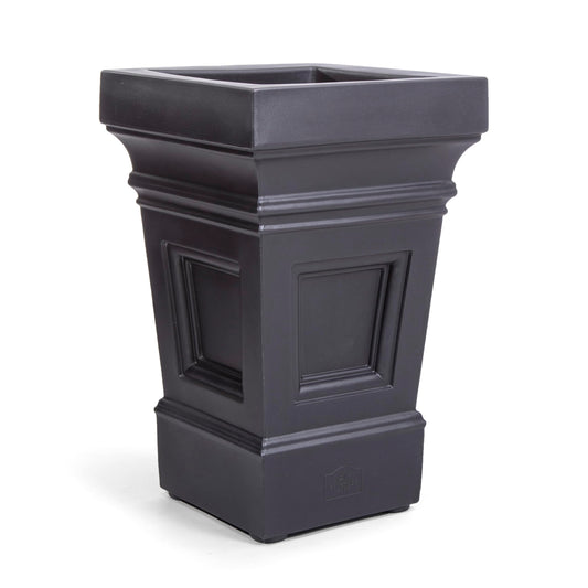 Step2 Atherton Square Planter, Large Planters for Outdoor Plants, Gardening and Flower Pot for Patio or Porch, Efficient Drainage, Durable Plastic, Onyx Black