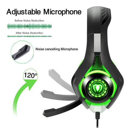 BlueFire Stereo Gaming Headset for PlayStation 4 PS4 PS5, Over-Ear Headphones with Mic and LED Lights for Xbox One, PC, Laptop(Green)