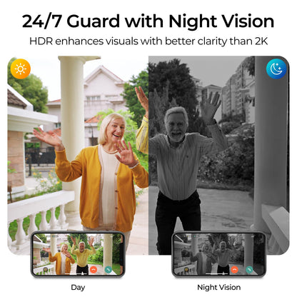 Doorbell Camera Wireless Video Doorbell with Chime, AI Motion Detection Doorbells with 2.4/ 5Ghz WiFi,Solar Assist Battery, HDR Night Vision,Long Distance 2-Way Talk, Local/AWS Cloud Storage