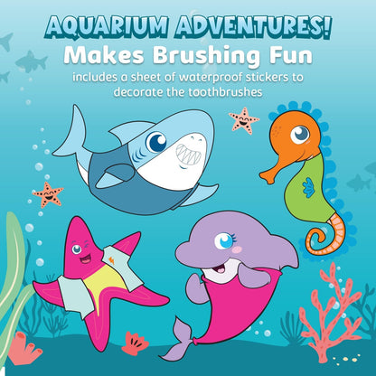Aquasonic Kids Electric Toothbrush Set for Ages 3+ | Soft Bristles, Oscillating Brush Head, Built-in Battery | Aquarium Adventures