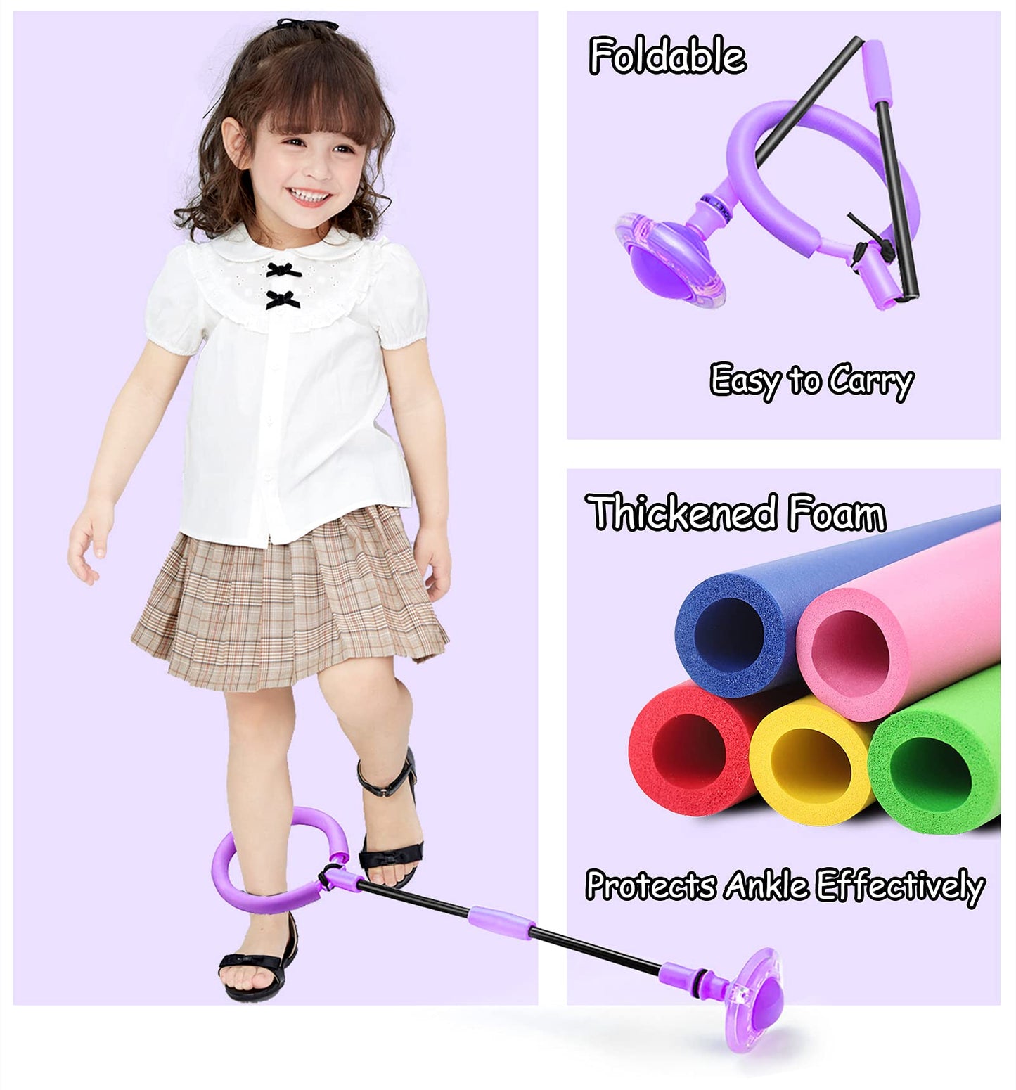 SIERLIKY Skip Ball for Kids, Foldable Ankle Skip Ball Colorful Light Flashing Jumping Ring, Fitness Jump Rope Sports Swing Ball, for Children Adults Boys Girls Toy (Purple)