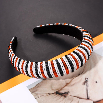 NVENF Halloween Headband Crystal Rhinestone Headbands for Women Orange Black Beads Embellished Padded Hairband Wide Bejewelled Headband Spooky Hair Accessory Gifts (Halloween)