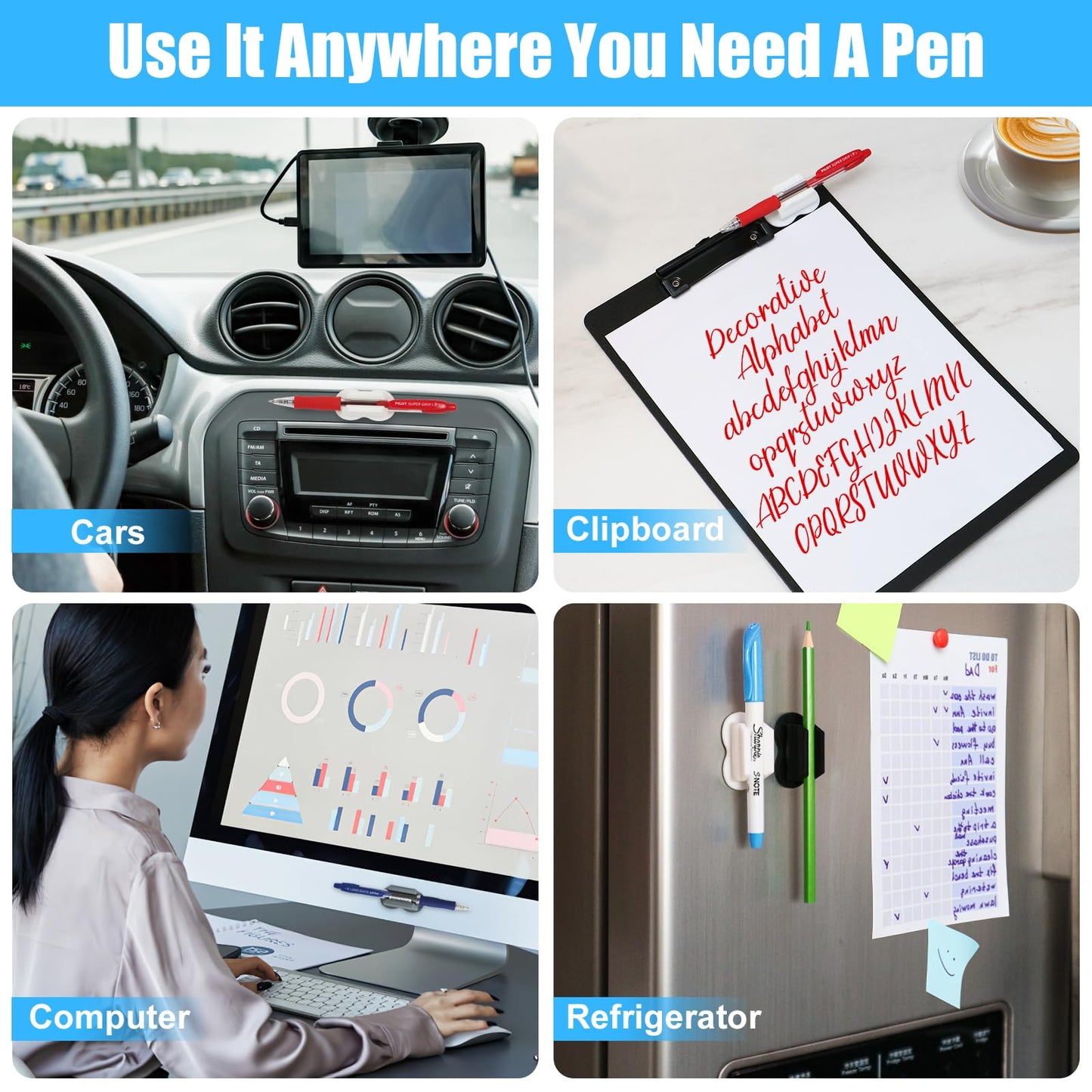 BEFSOP 2025 New Pen Holder, 6 Pack Upgraded Adhesive Pencil Holders for Wall & Desk, Marker Holder, Pen Holder for Clipboard, Teacher Supplies for Classroom kids Desk Accessories Clips Holder