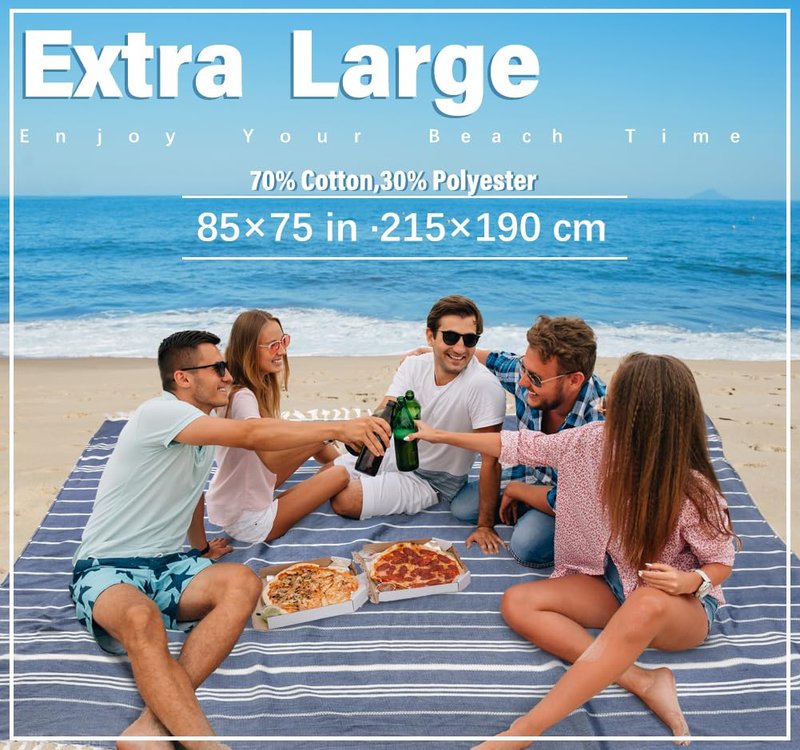 Widdonen Giant Turkish Beach Towel Blanket 85x75 Cotton XXL Extra Large Oversided Bath Pool Blankets XL Huge Bed Sand Free Throw Towels Picnic Outdoor Big Quilt Necessities Cloud Gifts for Adult Blue