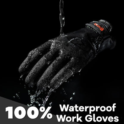 KAYGO Waterproof Thermal Work Gloves, Full Hand Latex Coated, Insulated Liner for Freezer Cold Weather Fishing Winter Outdoor Work, KG140 (Full Black, Large)