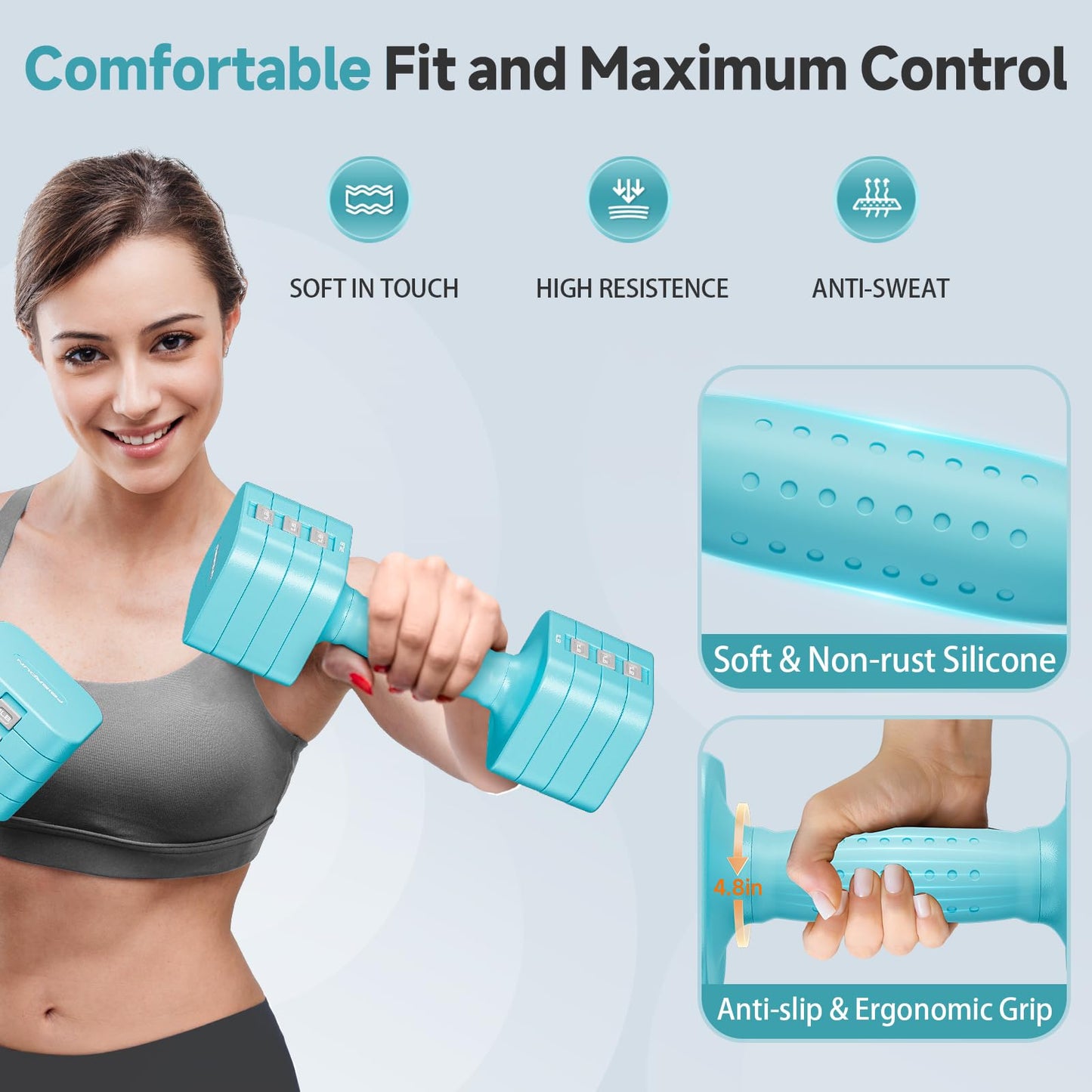 FEIERDUN Adjustable Dumbbell Set of 2, Each 2/4/6/8/10 lbs Weight for Women, Quick Adjust Weight, Double Locking Protection, Versatile Hand Weights for Home Gym & Outdoor Exercise