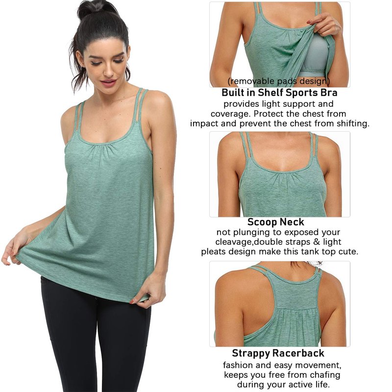Hibelle Shelf Bra Tank Tops for Women, Women's Build in Supportive Bras Workout Yoga Running Gym T Shirt Lightweight Sports Tanks Athletic Marathon Clothes Light Purple Small