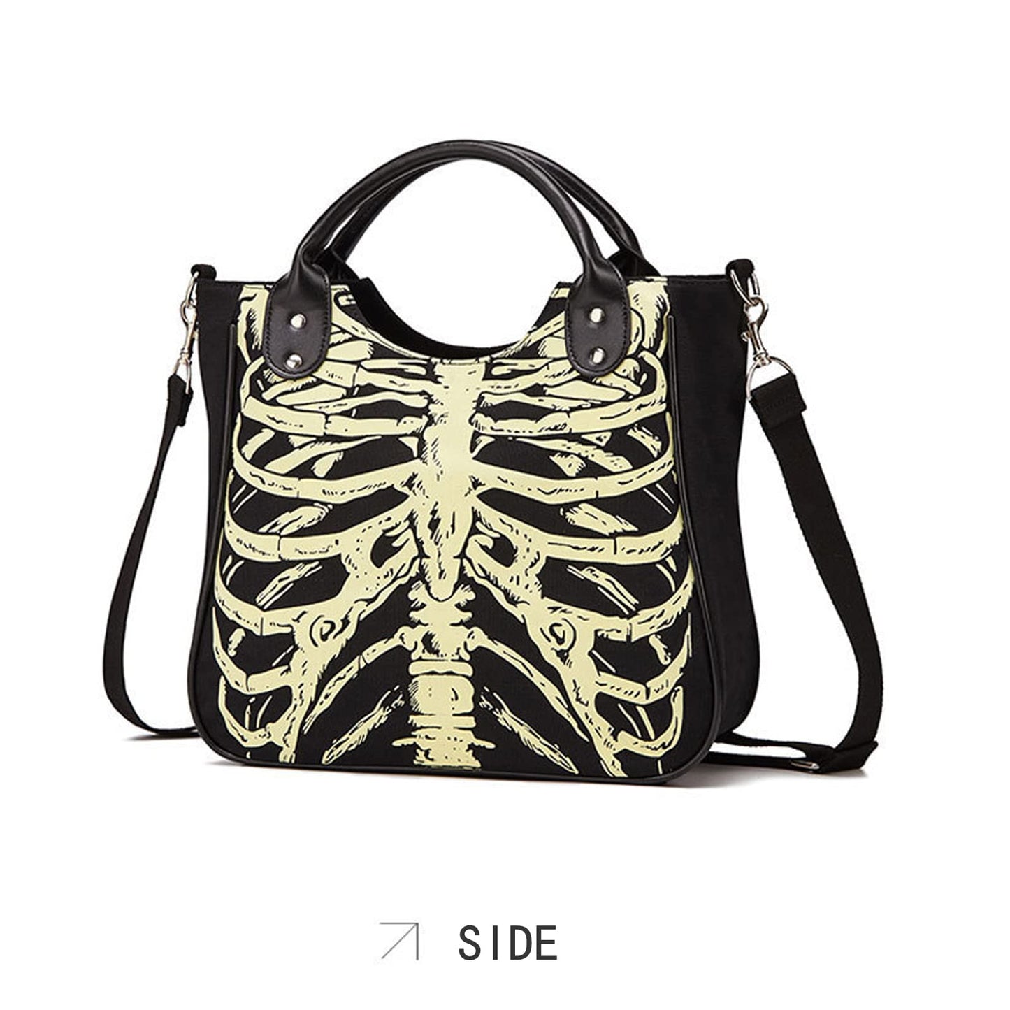 Gothic Backpack Canvas Bag Luminous Fashion Skull Crossbody Printed Bag Zipper Luminous Striped Shoulder Bag (Sternum Bag)