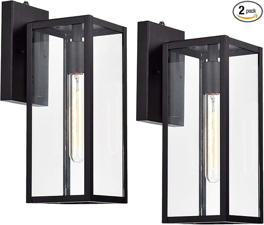 MICSIU Dusk to Dawn Outdoor Wall Sconce 2 Pack, 14.5 Inch Black Exterior Wall Mount Light Fixtures, Farmhouse Outside Lights for House, Garage, Porch, Patio, Yard, Hallway