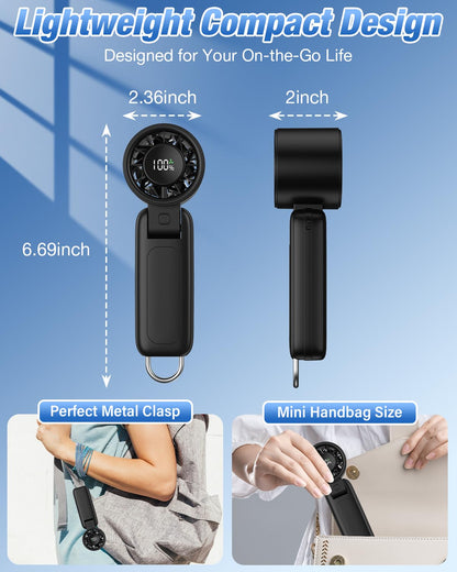 4 in 1 Handheld Portable Turbo Fan, 180° Foldable 6-Speed (1-100) Mini Fan, 5000mAh Rechargeable Battery Operated up to 15 Working Hours, LED Display Personal Cooling for Travel Indoor Outdoor Purple