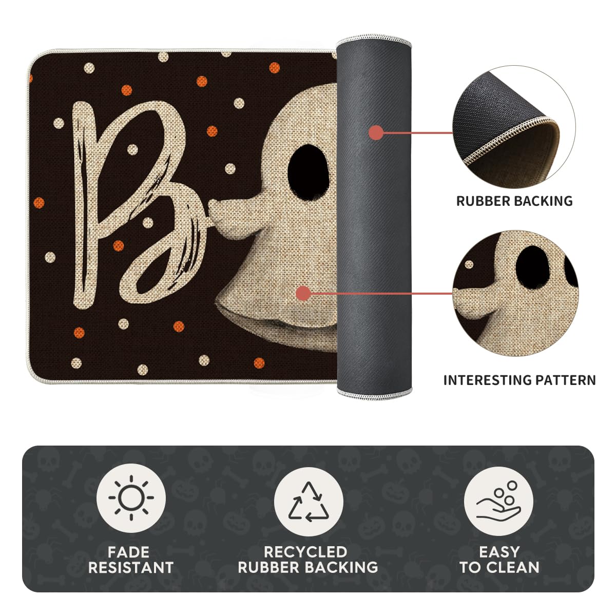 Artoid Mode Bats Black Cats Boo Pumpkin Halloween Kitchen Mats Set of 2, Home Decor Low-Profile Kitchen Rugs for Floor - 17x29 and 17x47 Inch