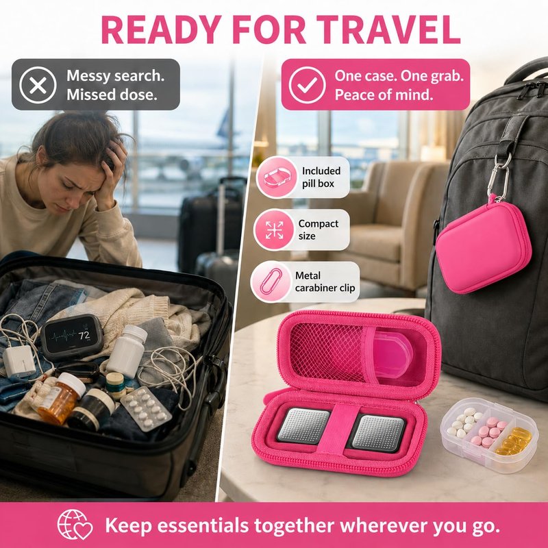 PAIYULE Heart Rate Monitor Case for KardiaMobile 6L / 6L Max 1L Personal EKG Monitor Storage Holder for Cardiac Mobile Portable Heart Rate Monitor Bag Organizer (Pill Box Included) Rose Red