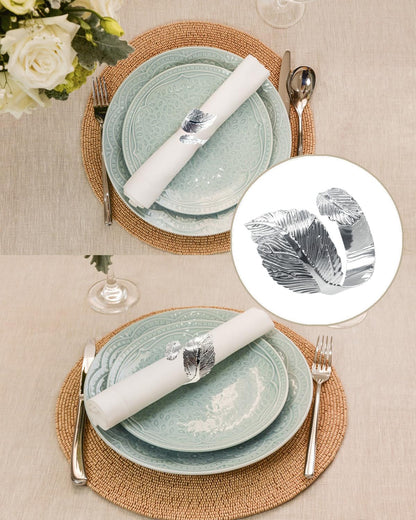 SEEBRIDER Napkin Rings Set of 12, Napkin Rings Silver Leaf Metal for Table Setting Wedding Birthday Anniversary Easter Christmas Halloween Thanksgiving Party Fall