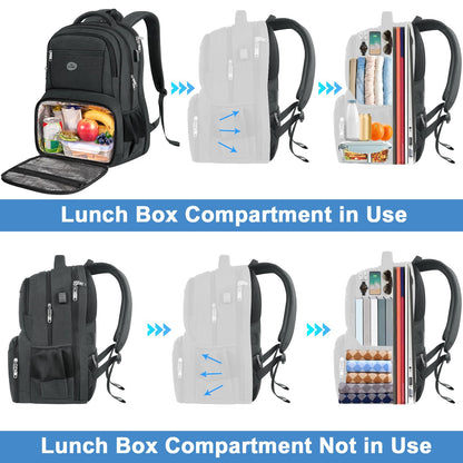 MATEIN 17 Inch Laptop Backpack with Lunch Compartment, TSA Large Travel Rucksack for Men Women with Laptop Compartment, Water Resistant Work Bag with USB Charging Port for School Backpack, Black