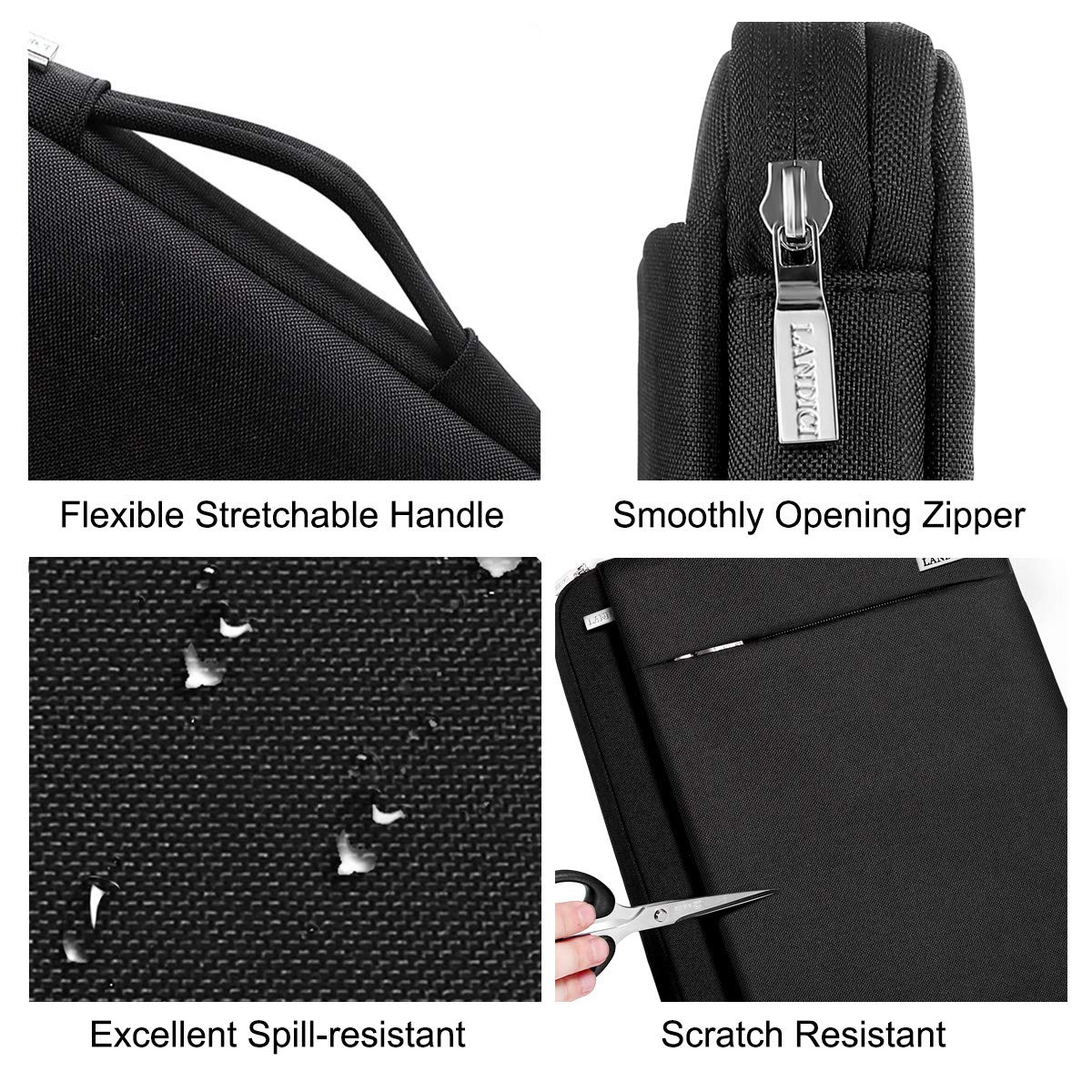 LANDICI 360°Protective Laptop Sleeve Case 13 13.3 14 Inch, Waterproof Computer Bag Cover with Handle for 2020-2024 MacBook Air 13 M2/M3, MacBook Pro 13/14, Chromebook 14, Black