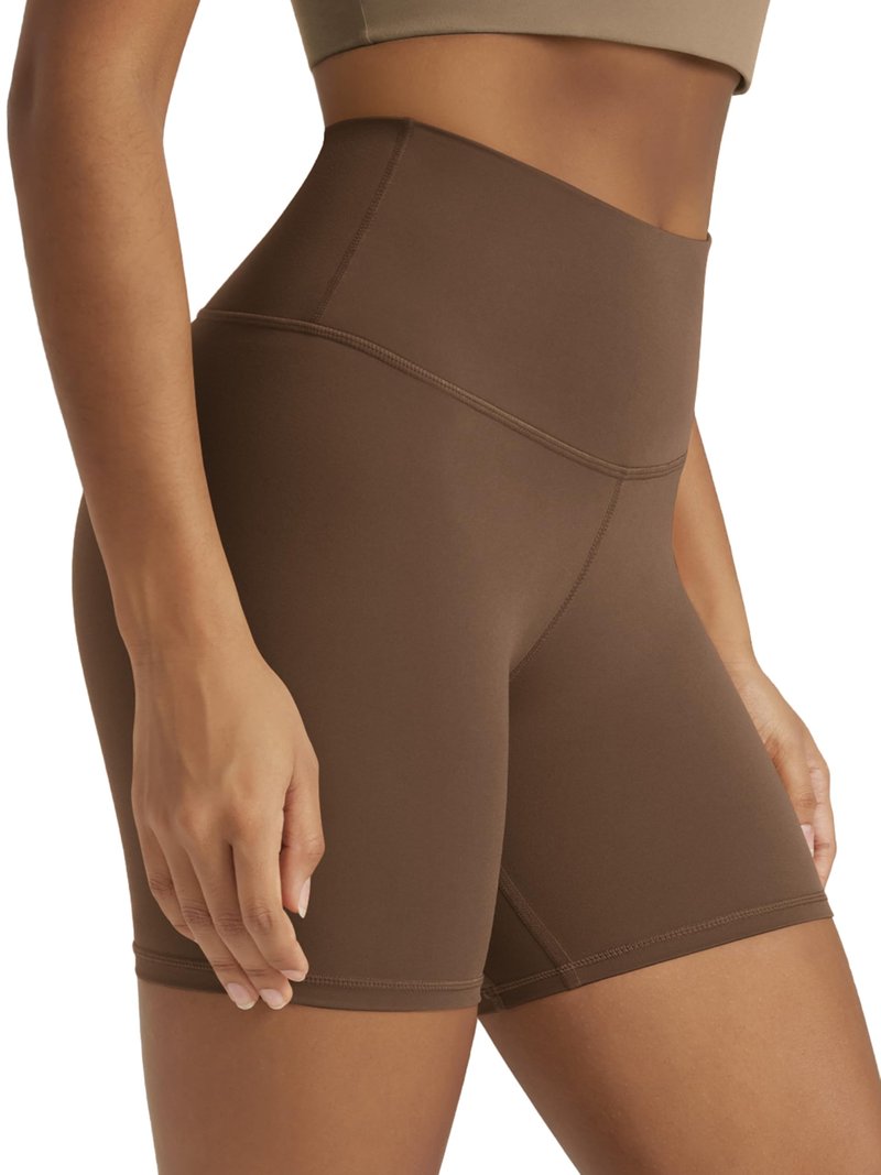 ODODOS Tummy Control Compression Shorts for Women, 6" Inseam High Waist Workout Biker Shorts with Inner Pocket, Brunette, Large