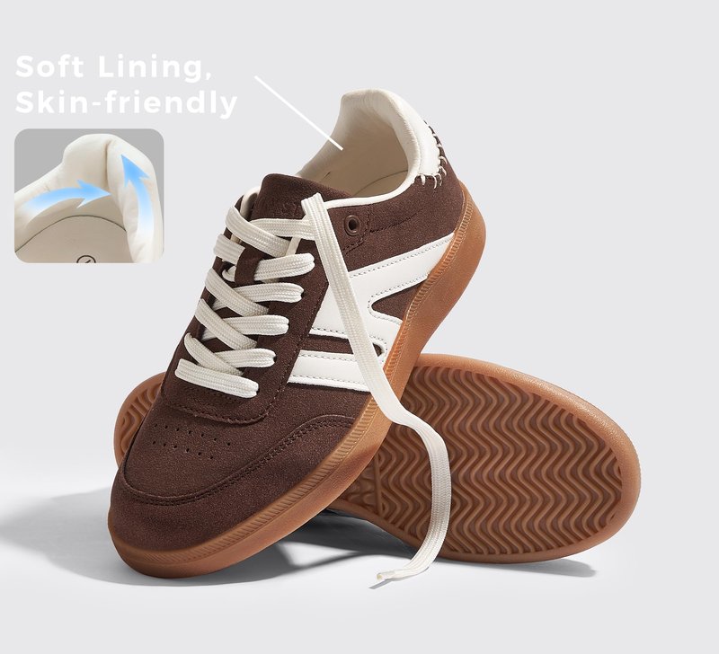 LUCKY STEP Women Classic Retro Gum Sole Fashion Sneakers Casual Tennis Skate Shoe Genuine Leather Walking Footwear Anti Slip Trainers(Dark Brown,8)