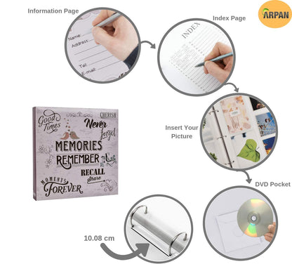 Arpan Large Slip In Pockets 3-Ring Binder Photo Album Holds 500 6x4" Photos Wedding, Baby Birthday (Slogan Art)
