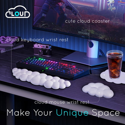 Cloud Wrist Rest for Computer Keyboard Arm Wrist Rest with Non-Slip Base Extended Rest Ergonomic Memory Foam for Keyboard and Mouse Typing Pain Relief, Office, Gaming, Computer