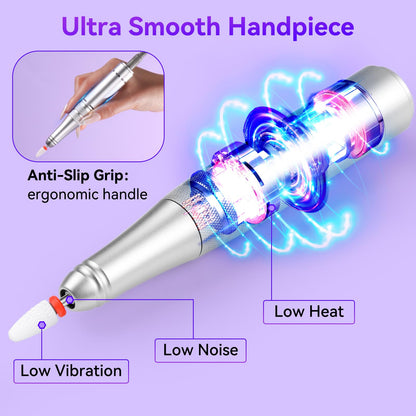 Makartt Electric Nail Drill - 35000RPM Rechargeable Efile with Coreless Motor, Nouvella Portable Nail Filer Machine for Acrylic Gel Removal with Drill Bits Set, Black