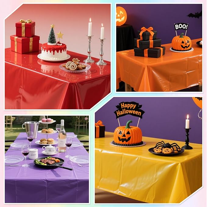 6 Packs Disposable Plastic Tablecloths 54 x 108 Inch Rainbow Color Table Cloth Colorful Rectangle Waterproof Table Covers for Birthday Parties Wedding Picnic Theme Party Decorations