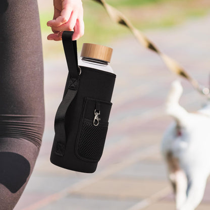 Ferexer 48 oz Sports Borosilicate Glass Water Bottle with Bamboo Lid with Neoprene Sleeve