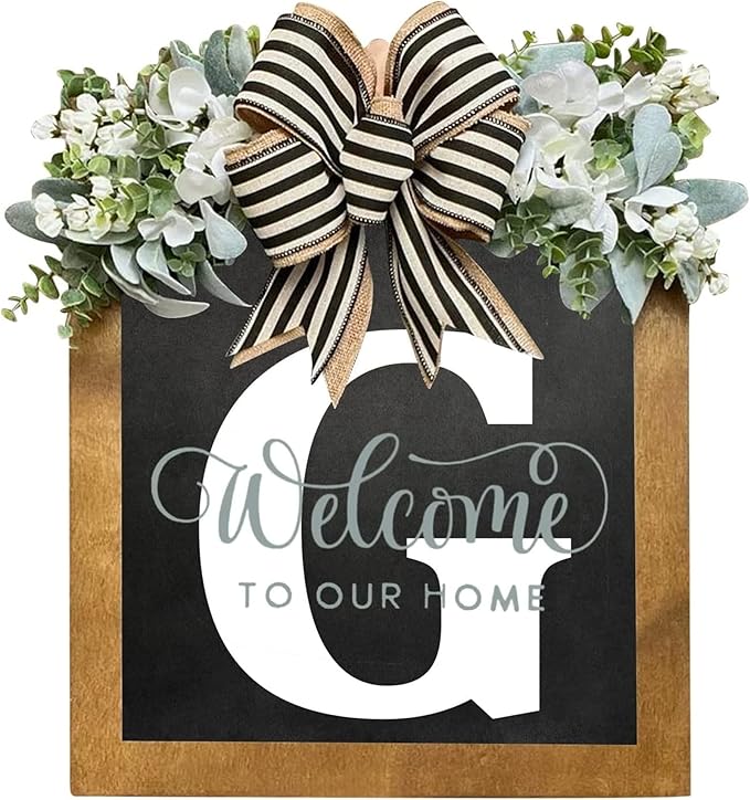16'' Personalized Last Name Welcome Sign, Door Wreaths for Front Door Outside, Spring Wreath for Front Door Decor, Farmhouse New Home Gifts for Home (G)