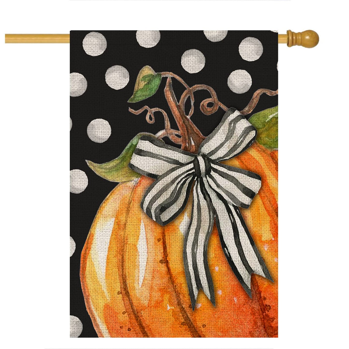 Fall Pumpkin House Flag for Outdoor 28x40 Double Sided,Seasonal Pumpkin with Bowknot White Dots Yard Flags for Outside,Holiday Decorative House Flag for Thanksgiving Farmhouse Autumn Décor