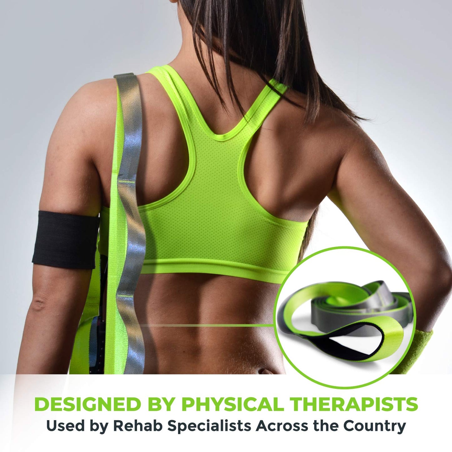 Gradient Fitness Stretching Strap for Physical Therapy, 12 Multi-Loop Stretch Strap 1.5" W x 8' L, Neoprene Handles, Physical Therapy Equipment, Yoga Straps for Stretching, Leg Stretcher, (Green/Grey)