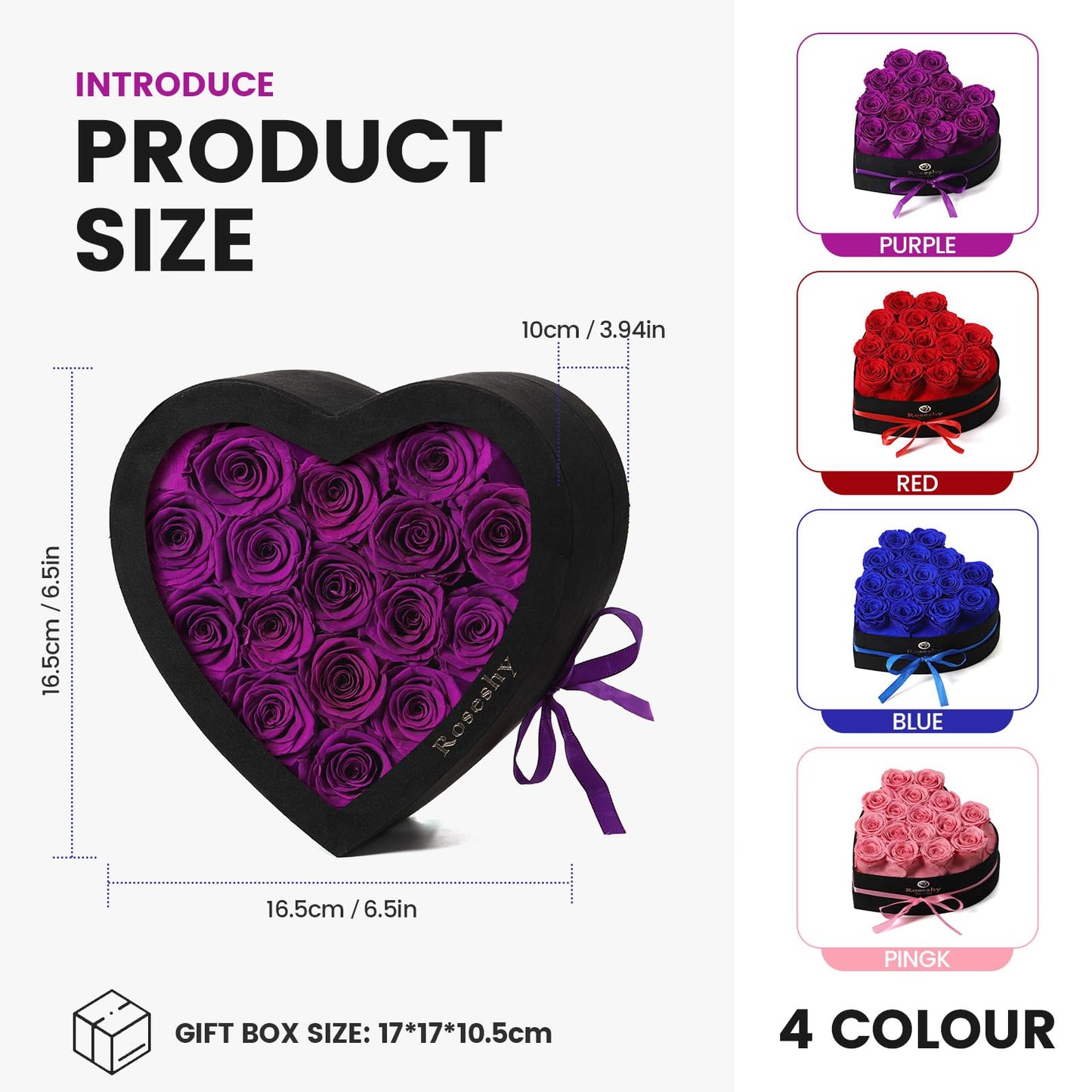 Valentines Day Flowers Roses Gifts for Her,16pcs Red Forever Preserved Roses in Heart Shape Gift Box,Valentines Day Delivery Prime Gifts-Roses Gifts for Women,Mom.