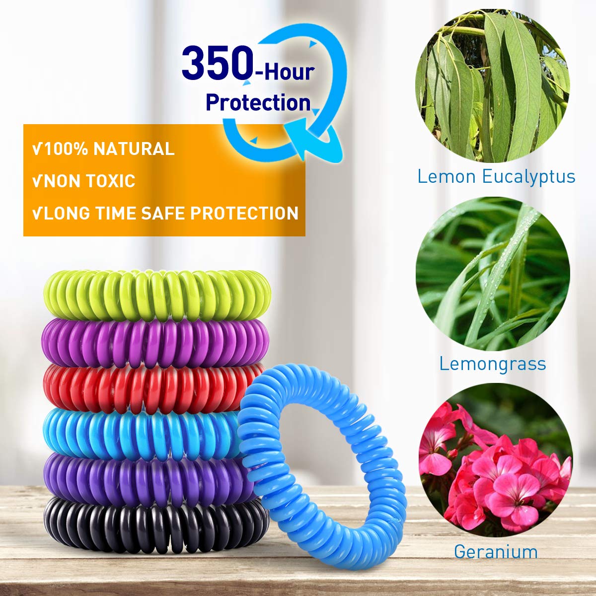 20 Pack Mosquito Bracelets with 4 Patches - Waterproof Wrist Bands for Kids & Adults, Natural Deet-Free Resealable