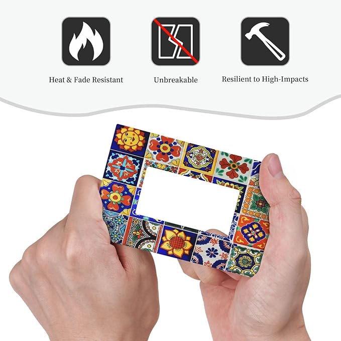 Traditional Colorful Talavera Mexican Spanish Moroccan Tiles Single Rocker/Decora Light Switch Plate Decorative 1 Gang Outlet Cover Faceplate GFCI Electrical Receptacle Wallplate Dimmer for Home Decor