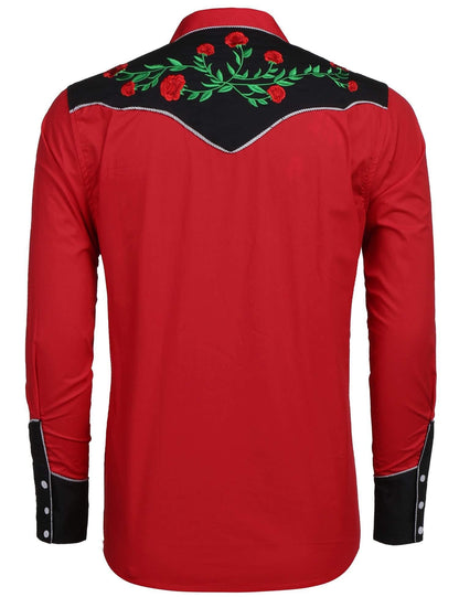 COOFANDY Men's Western Cowboy Embroidered Shirts Long Sleeve Slim Fit Cotton Casual Button Down Shirt