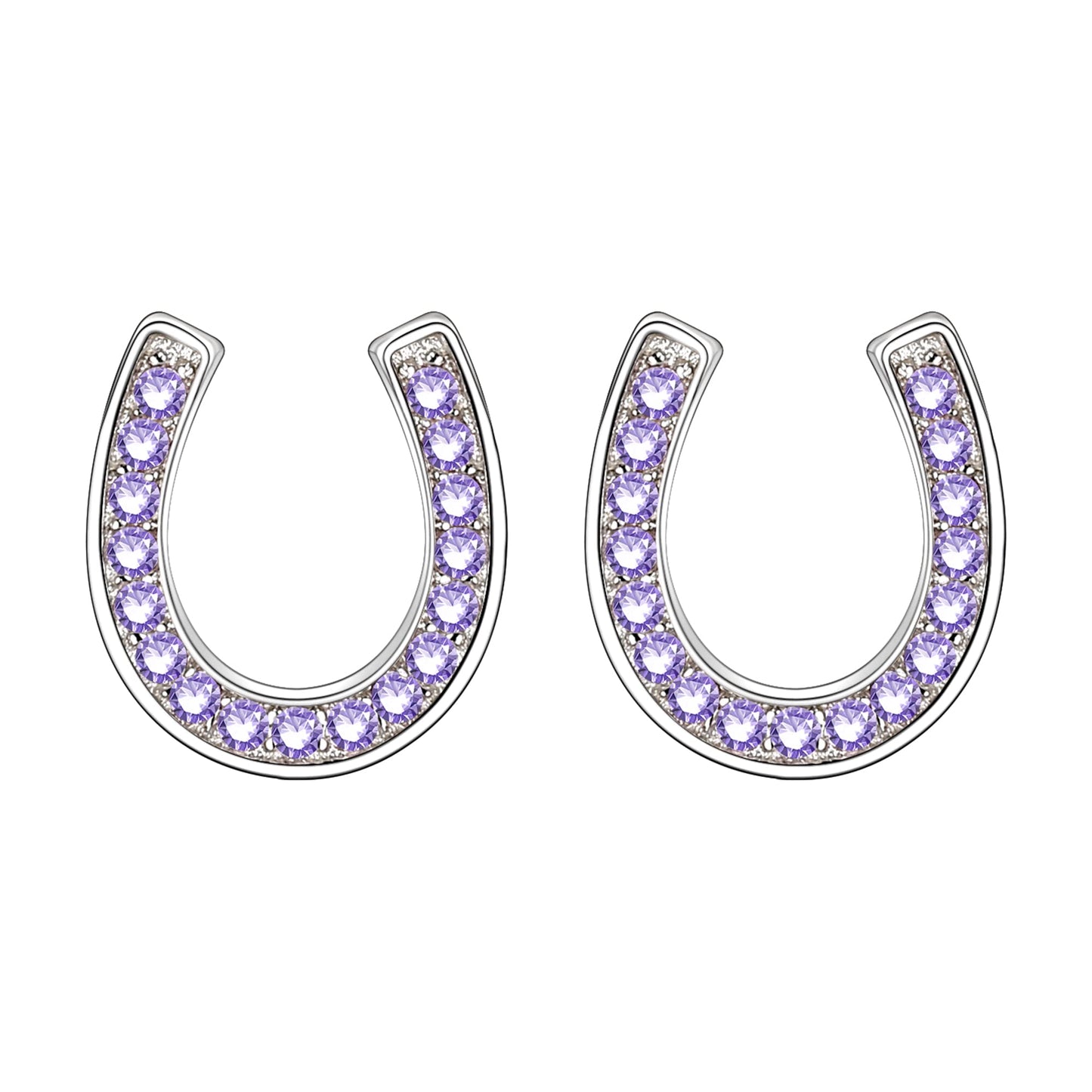 EVER FAITH 925 Sterling Silver Elegant Pave Setting Purple Cubic Zirconia Birthstone Lucky Horseshoe Stud Earrings