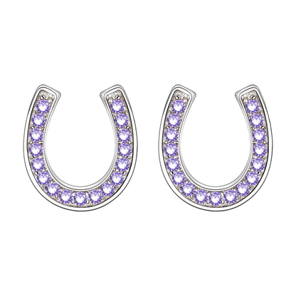 EVER FAITH 925 Sterling Silver Elegant Pave Setting Purple Cubic Zirconia Birthstone Lucky Horseshoe Stud Earrings