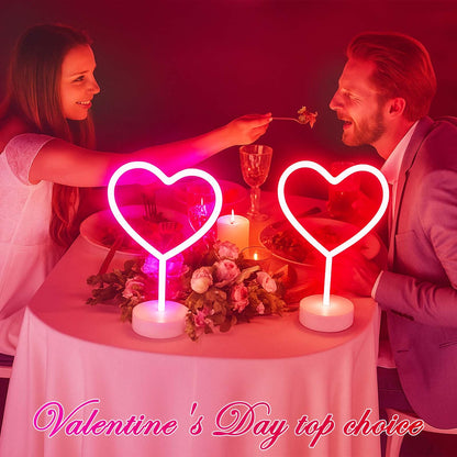 BHCLIGHT Pink Heart Neon Sign, Valentines Day LED Neon Light Battery Operated or USB Powered Valentines Pink Heart Lights, Table Lamp for Galentines Day Decorations, Wedding, Gifts for Women, Lover
