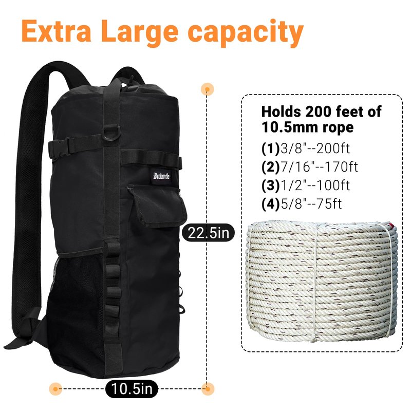 Brobantle Climbing Rope Bag,Large Capacity Arborist Rope Storage Bag,Waterproof Oxford Tree Rock Climbing Rope Backpack,Outdoor Climbing Gear Storage Bag with Hand Straps