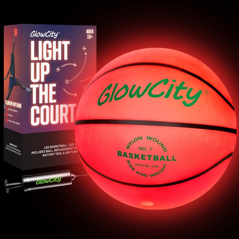 GlowCity Glow in The Dark Basketball - Size 7 Light Up Ball for Teen Boys Gifts, Adults - Red Glow for Outdoor Games - Sports Birthday Gift Ideas for Boys Ages 12 13 14 15 Basketball Gear Accessories