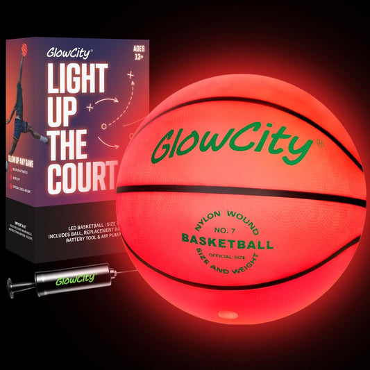GlowCity Glow in The Dark Basketball - Size 7 Light Up Ball for Teen Boys Gifts, Adults - Red Glow for Outdoor Games - Sports Birthday Gift Ideas for Boys Ages 12 13 14 15 Basketball Gear Accessories