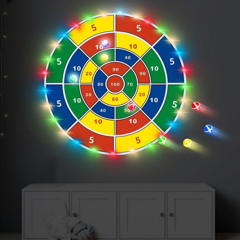 Glimin 36 Inch Large LED Dart Board Double Sided Dartboard with 20 LED Sticky Balls Planet Giant Dartboard Shooting Outdoor Toys Indoor Sport Toys Dartboards Party Game Toy Birthday Gifts