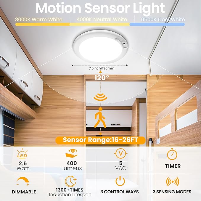 SunRider 2Pack Rechargeable Motion Sensor LED Ceiling Light with Remote, 3CCT Cordless Closet Lights Battery Operated for Shower Stair, Magnetic Mount